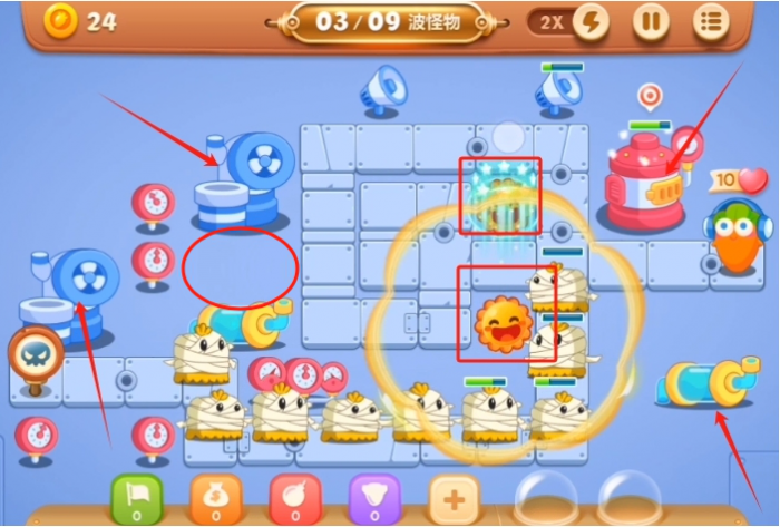 保卫萝卜3工厂第七关怎么过1