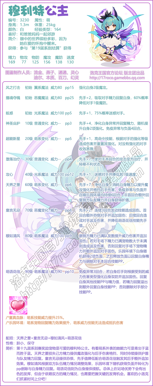 洛克王国穆利特公主技能表1