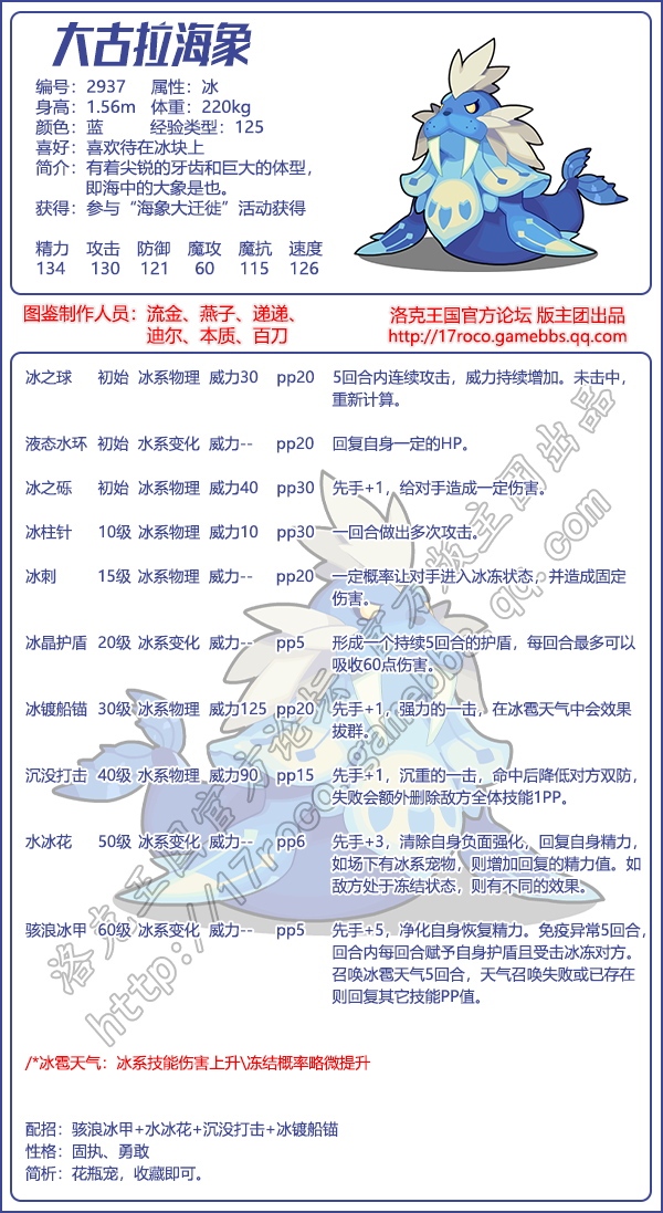 洛克王国大古拉海象技能表1