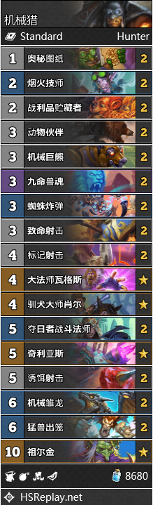 《炉石传说》暗影崛起强势机械猎卡组推荐1