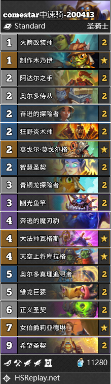 《炉石传说》外域的灰烬登顶卡组comestar中速骑介绍1