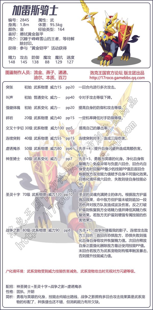 洛克王国加雷斯骑士技能表1