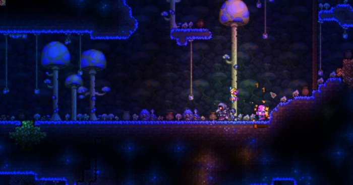 泰拉瑞亚怎么造蘑菇人的房子1