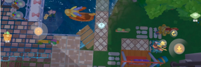 摩尔庄园池塘上怎么铺建筑2