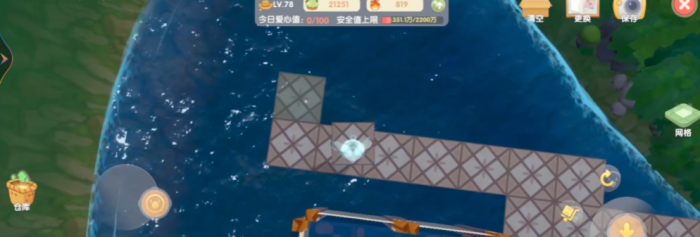 摩尔庄园池塘上怎么铺建筑3