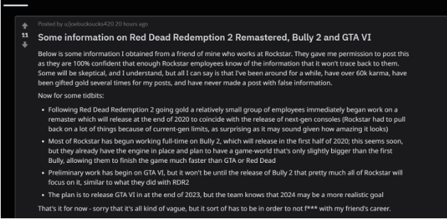 网传GTA6于2023年发售 GTA5发售十周年